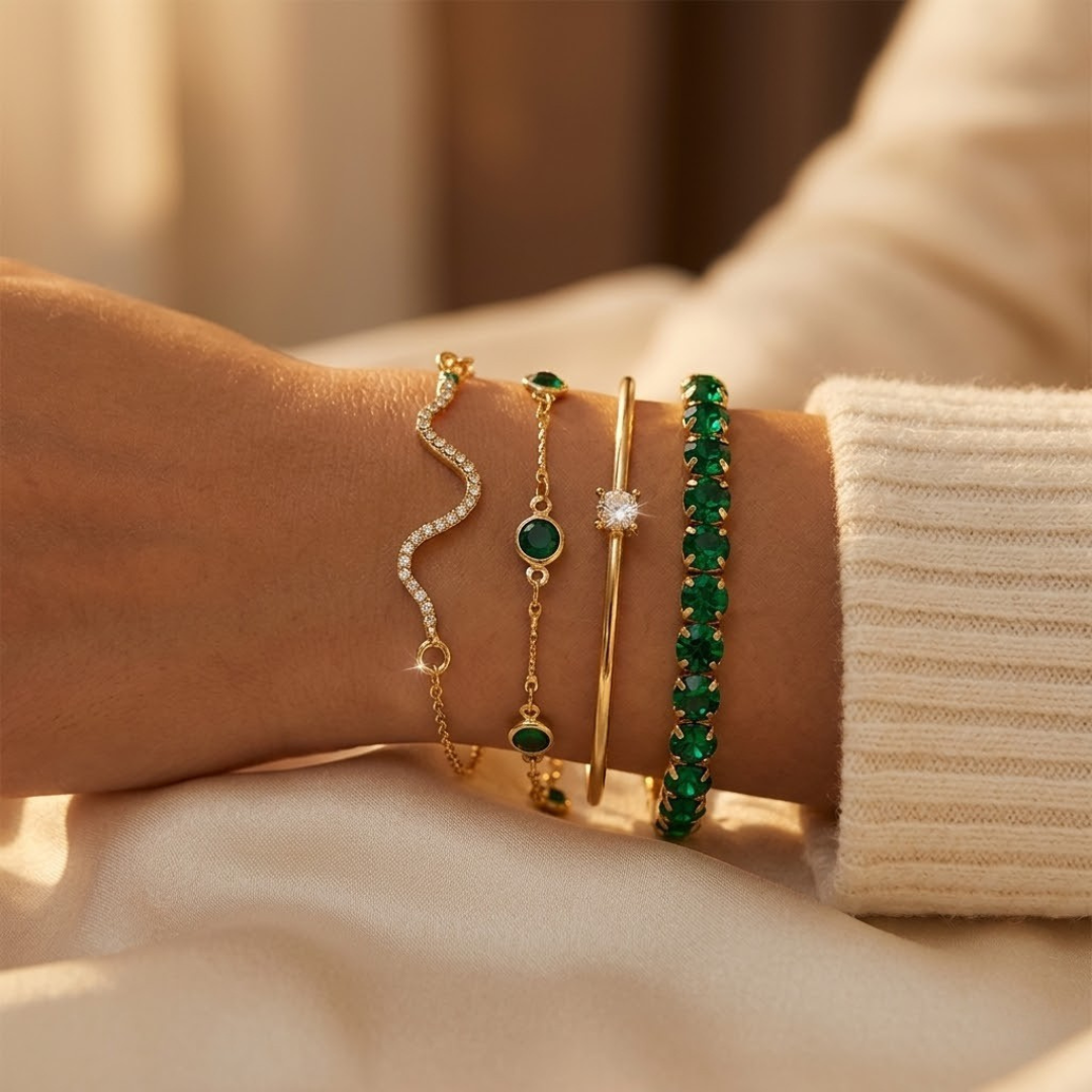 Set de Pulseras de Esmeralda en Oro