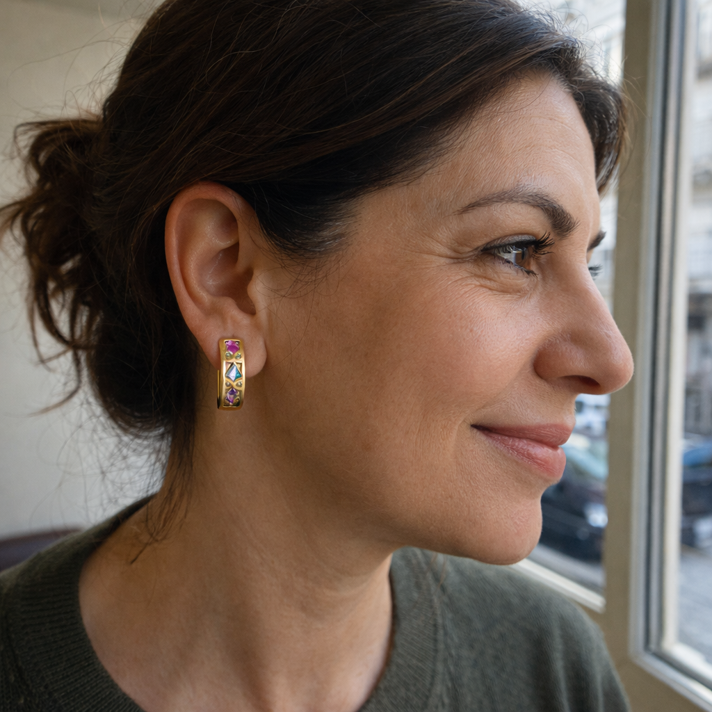 Aretes de Argolla Ola de Color | Oro