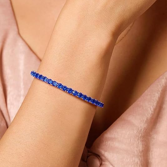 Pulsera Tennis de Zafiro Corte Redondo | Oro Blanco