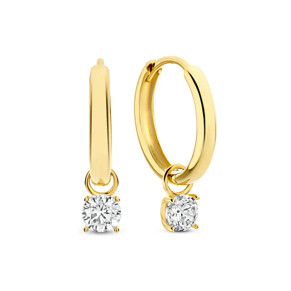 Aretes de Argolla Larmes de Lune con Piedra | Oro Blanco
