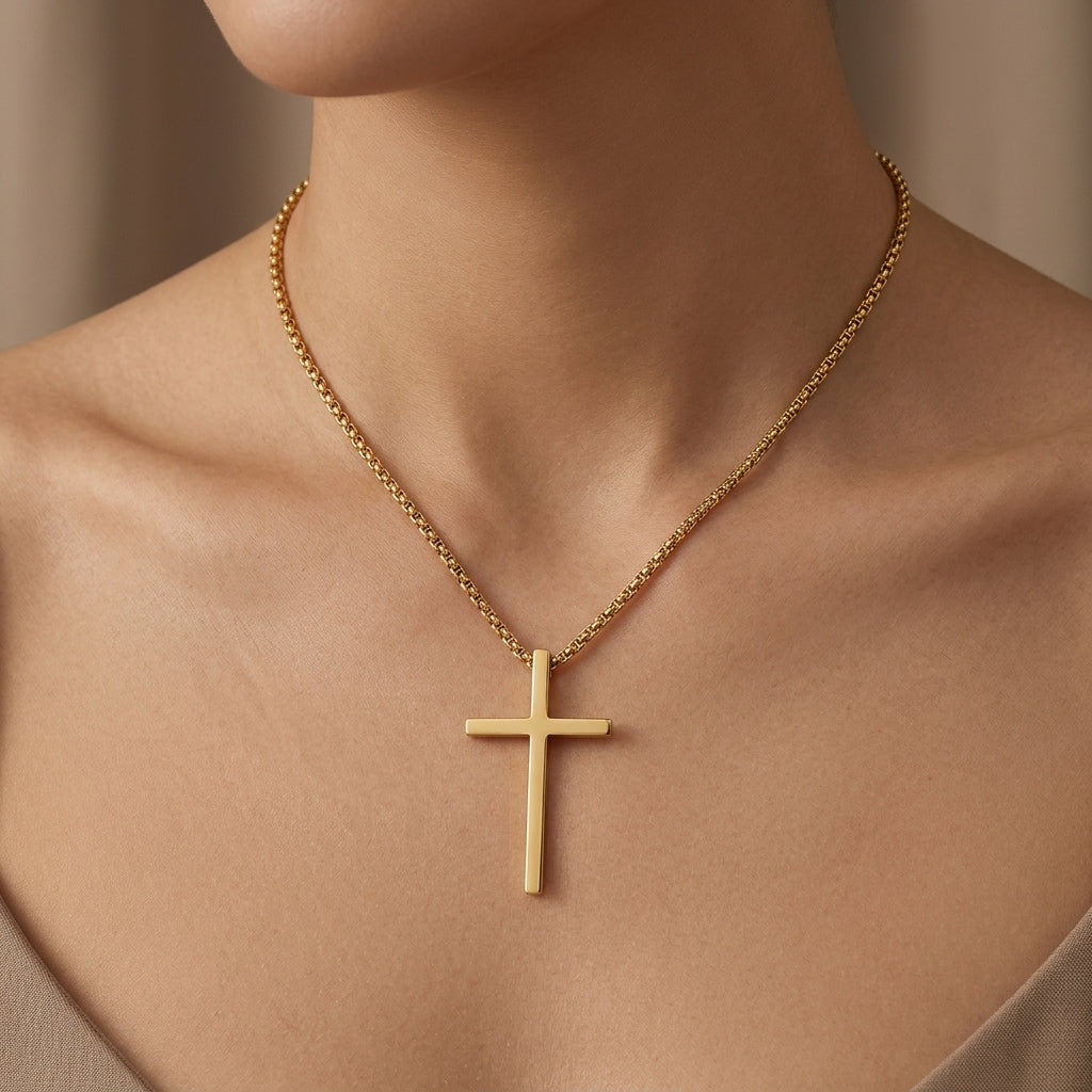 Collar de Cruz con Bisel | Oro