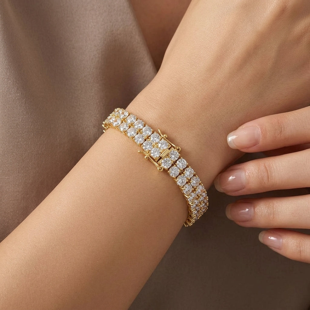 Pulsera Tennis de Doble Hilera | Oro