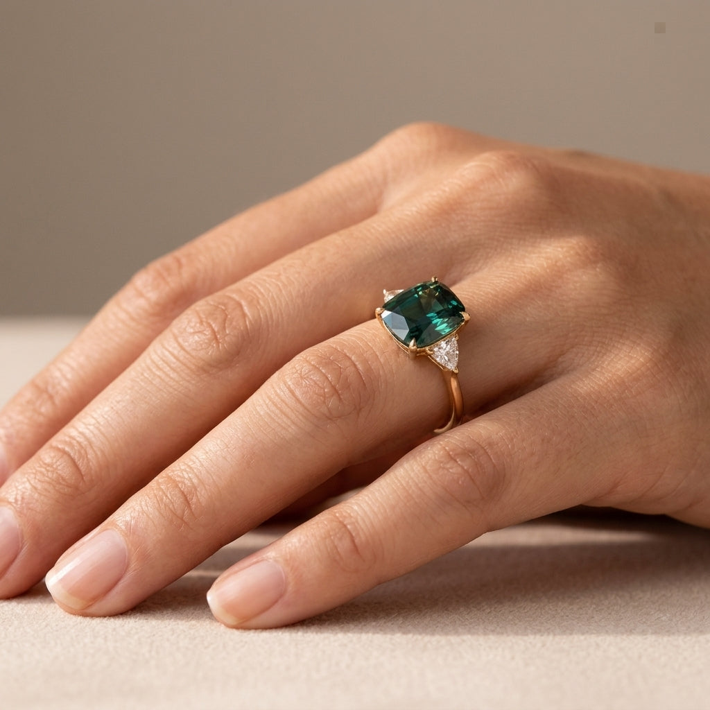 Anillo de Piedra Verde Estilo Vintage | Oro