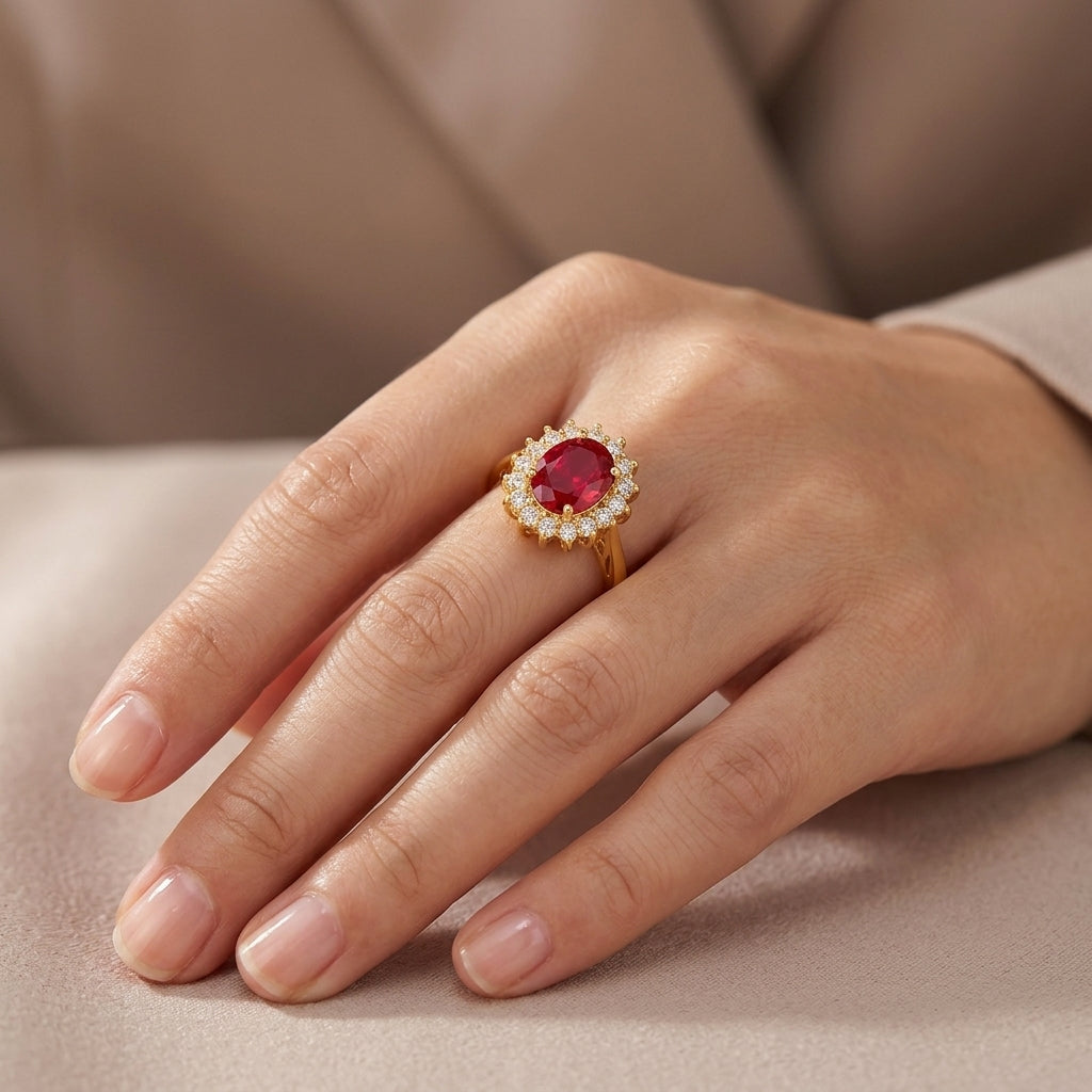 Anillo Statement de Rubí Halo | Oro Rosa