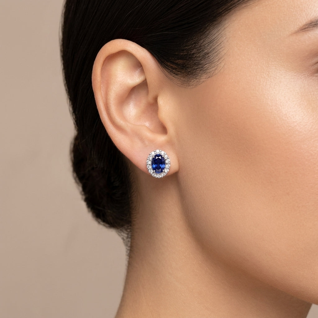 Aretes de Botón de Zafiro Clásicos | Oro Blanco