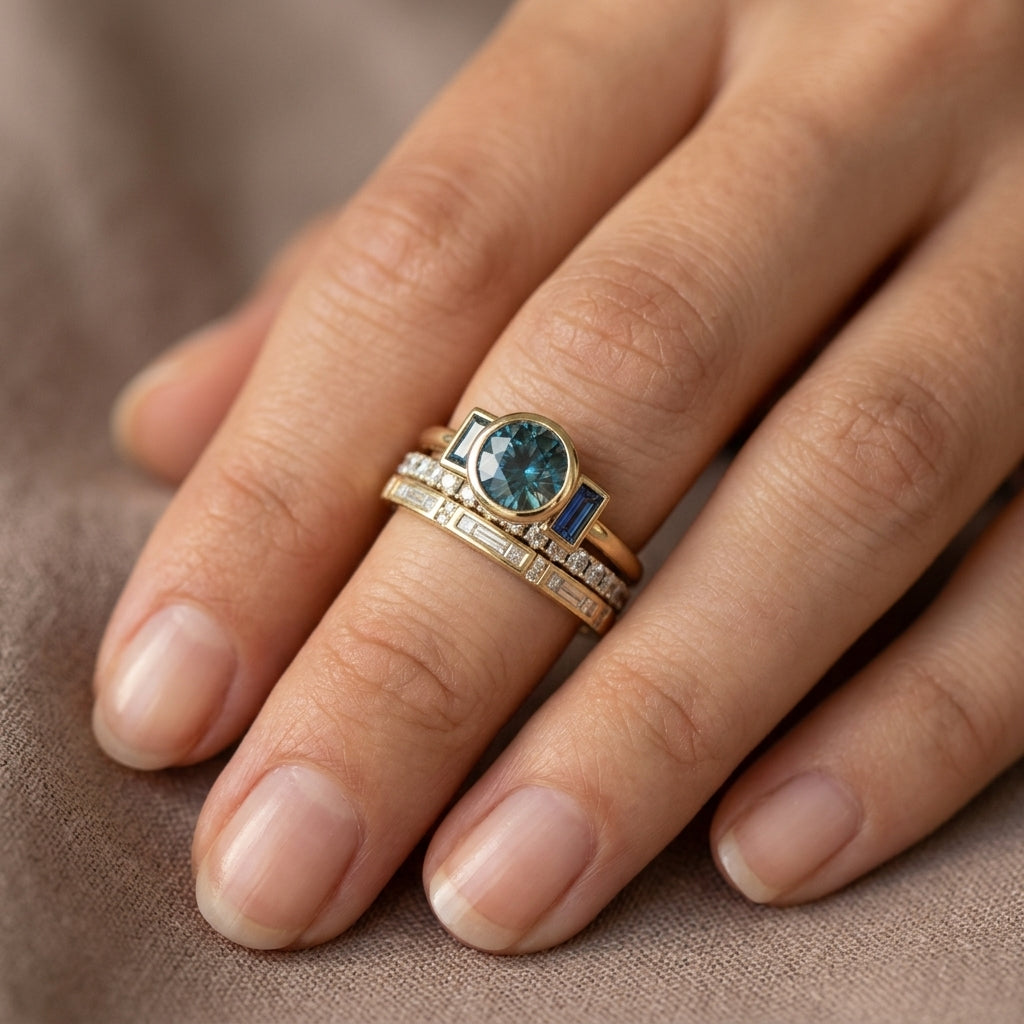 Set de Anillos Azul Elegante Antiguo | Oro