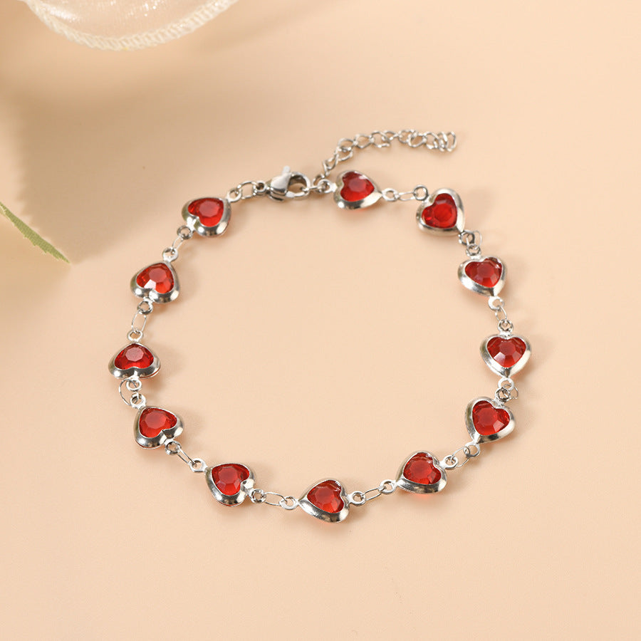 Pulsera Cadena Corazón de Rubí en Plata
