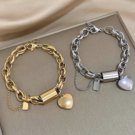 Pulsera Gruesa de Corazón | Oro Blanco