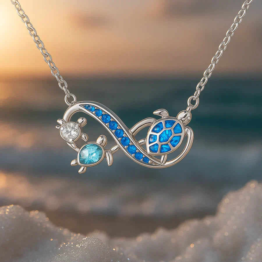 Collar de Tortugas Gemelas de Plata | Oro Blanco