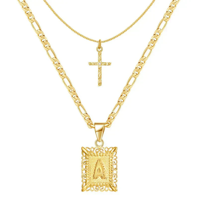 Set de Collar con Inicial y Cruz | Oro