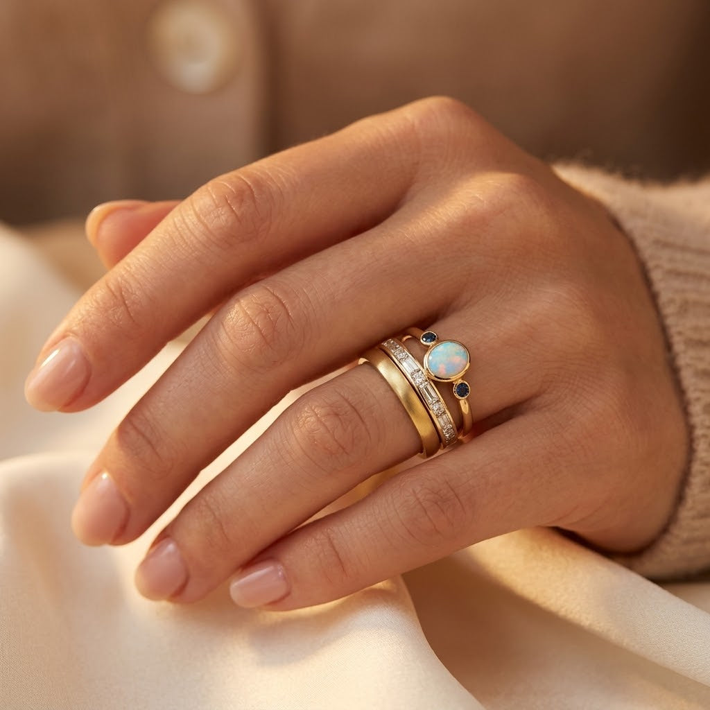 Set de Anillos Apilados con Engaste en Oro