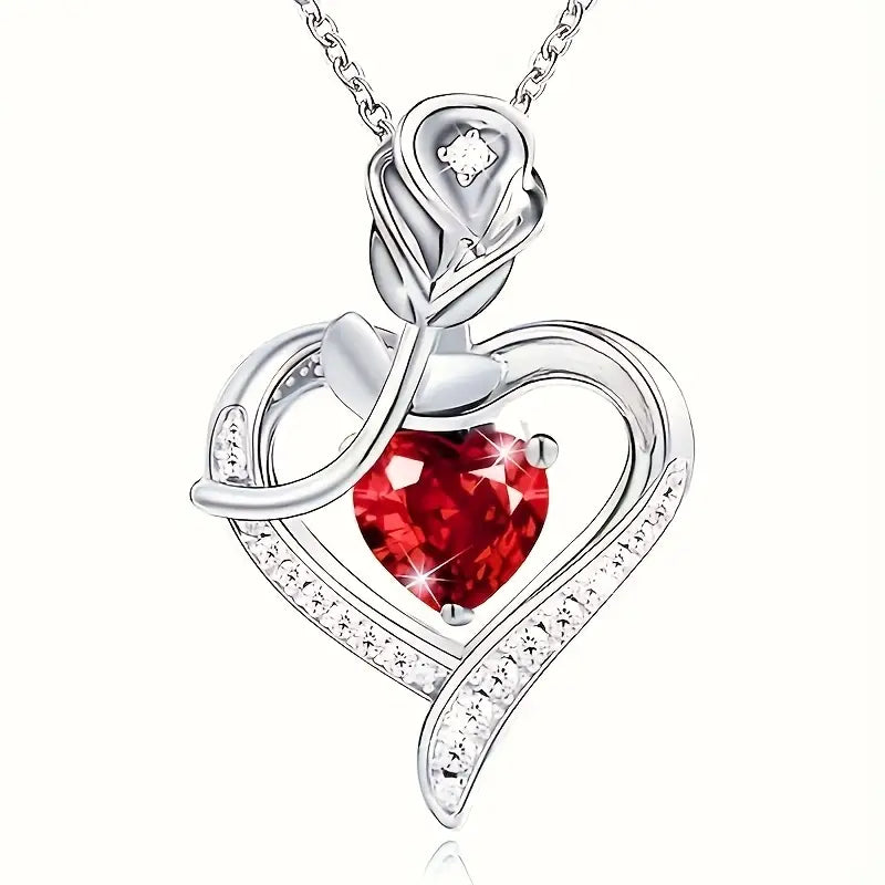 Collar Colgante Corazón de Rubí en Plata
