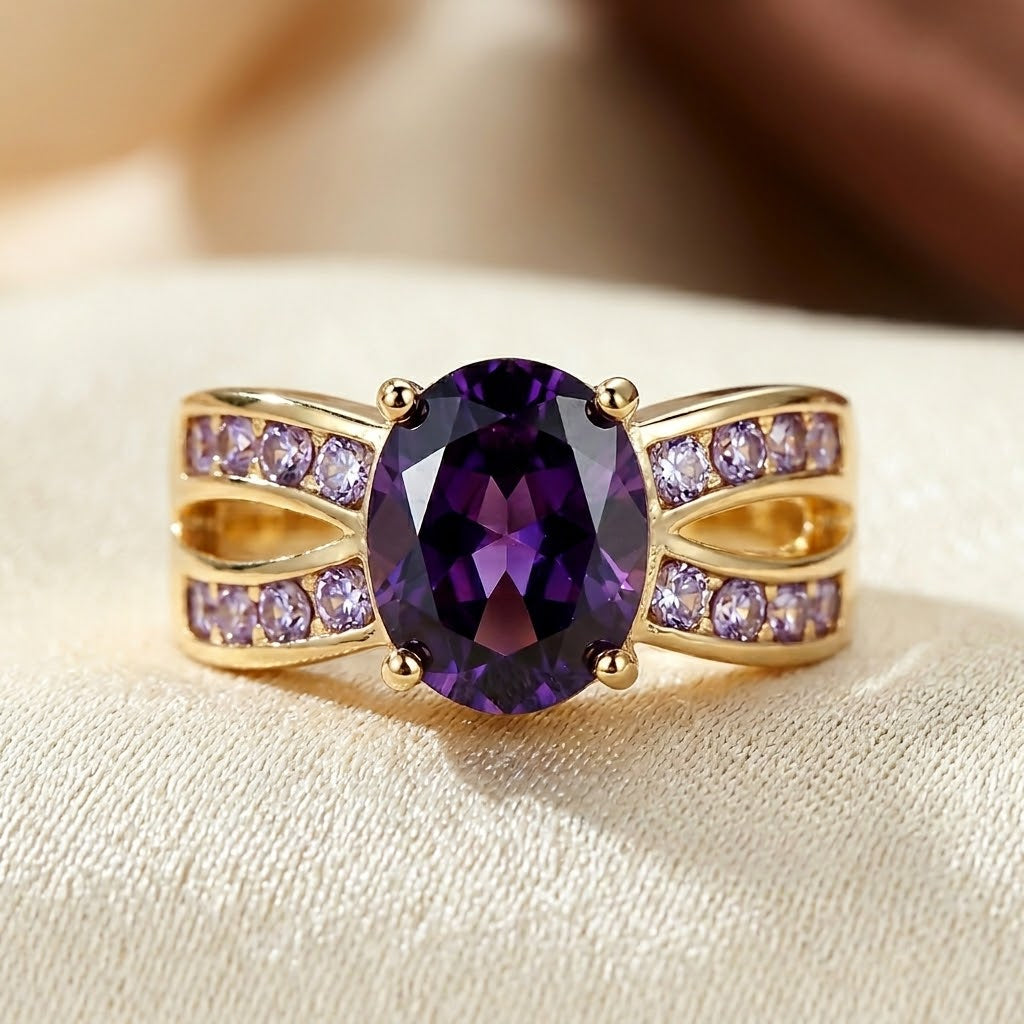 Anillo Banda Dividida de Amatista en Oro