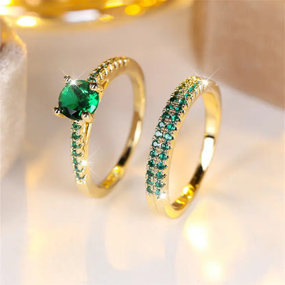 Serena Set de Anillos Dúo de Esmeralda | Oro