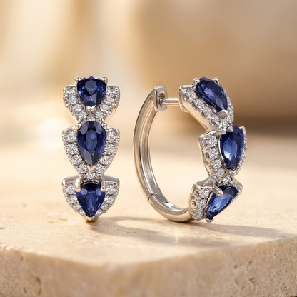 Pendientes Aro Halo de Zafiro en Plata