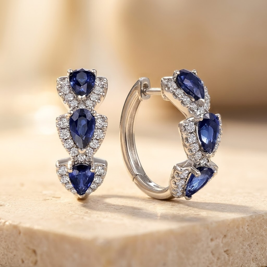 Pendientes Aro Halo de Zafiro en Plata