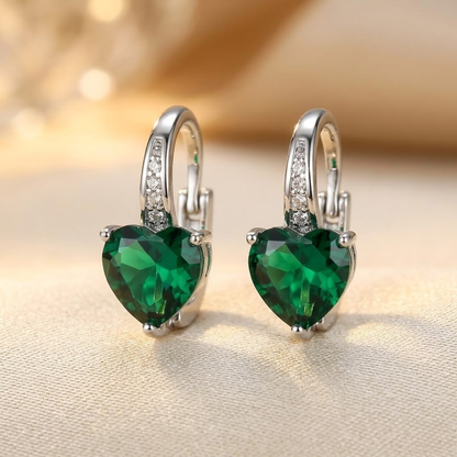 Pendientes Aro Corazón de Esmeralda en Plata
