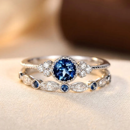 Anillo Halo de Zafiro en Plata