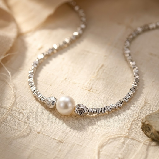 Collar Gargantilla de Perla Minimalista en Plata