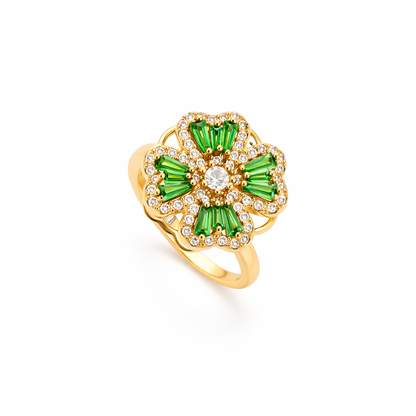 Anillo Giratorio Trébol Esmeralda | Oro