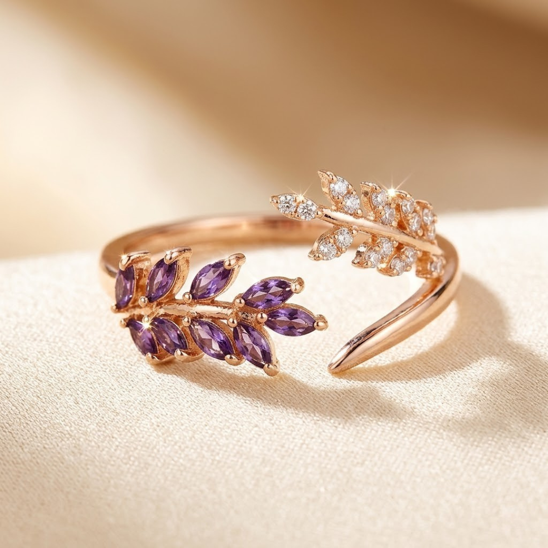 Anillo Hoja de Amatista en Oro