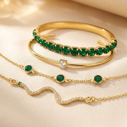 Set de Pulseras de Esmeralda en Oro