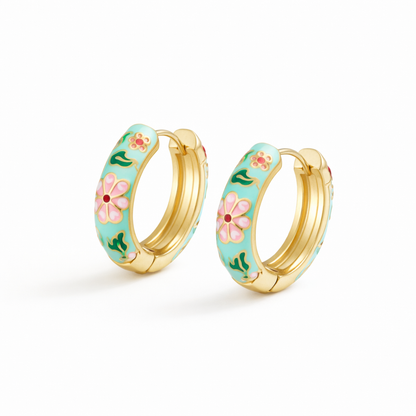 Aretes de Argolla Florales Multicolor | Oro