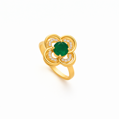 Anillo Giratorio Halo Trébol Esmeralda | Oro