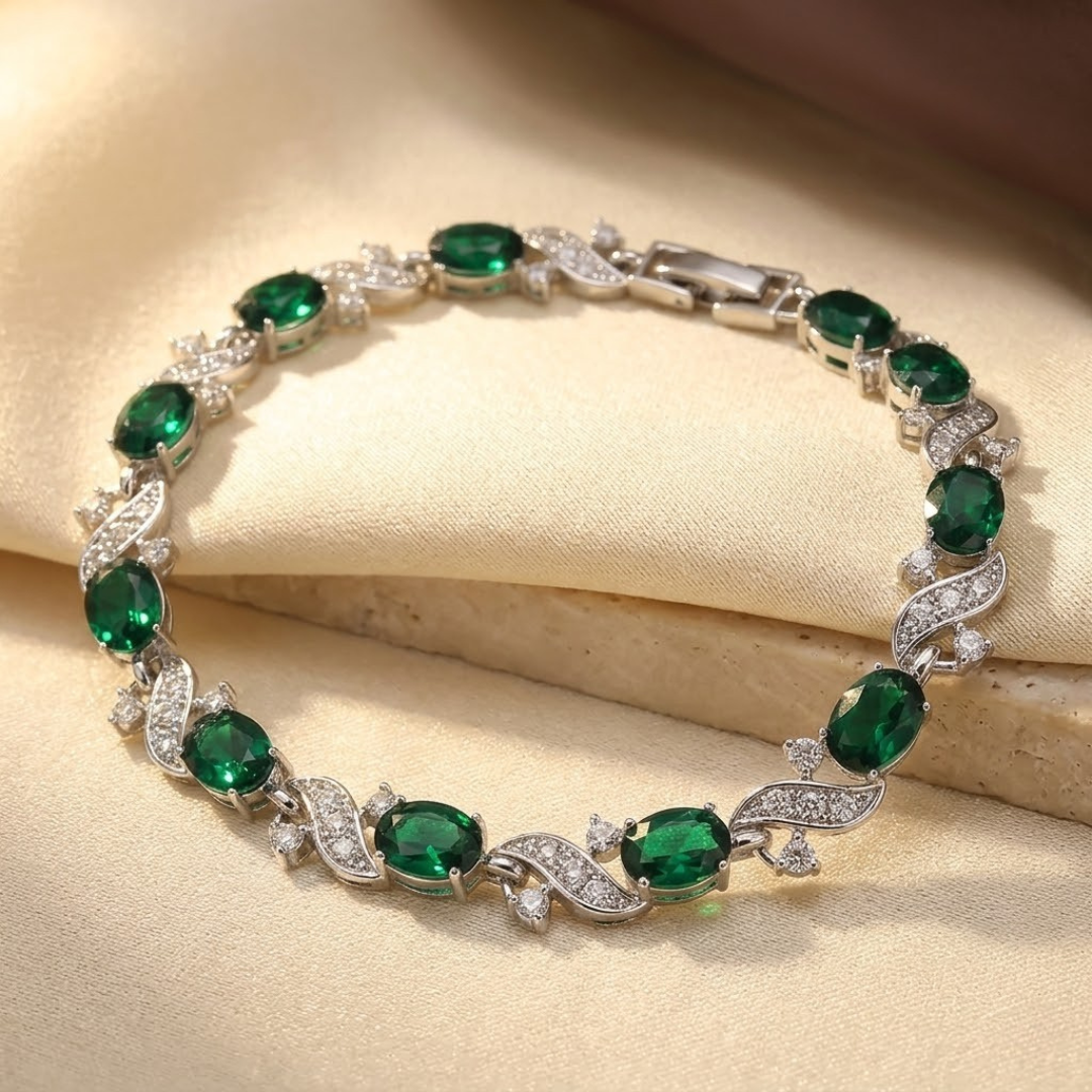 Pulsera de Eslabones Vintage de Esmeralda en Plata