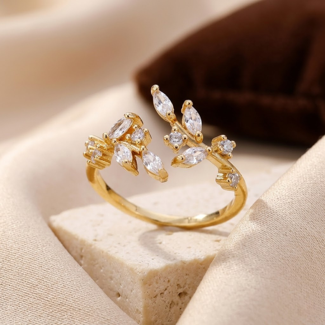 Anillo Abierto Hoja en Oro