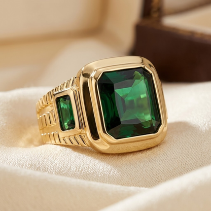 Anillo Sello de Esmeralda en Oro