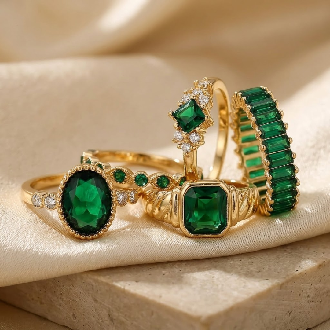 Set de Anillos de Esmeralda en Oro