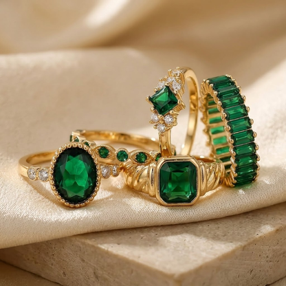 Set de Anillos de Esmeralda en Oro