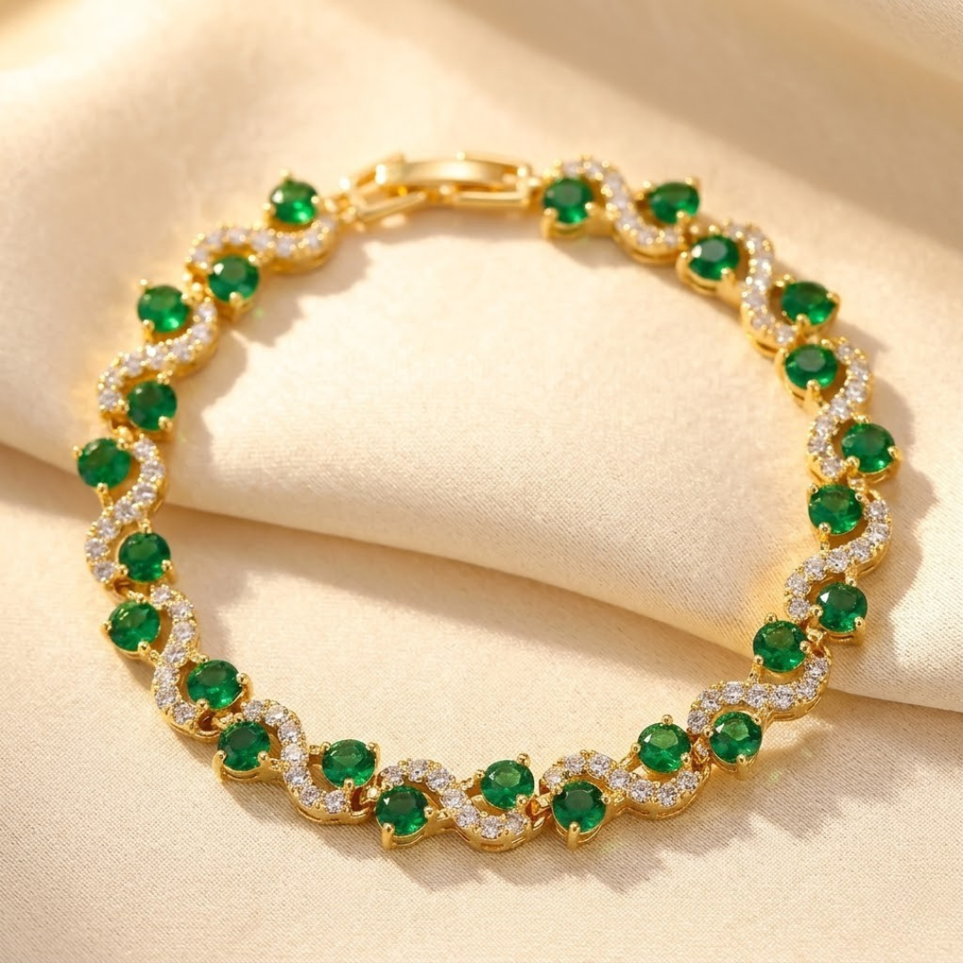 Pulsera Halo de Esmeralda en Oro