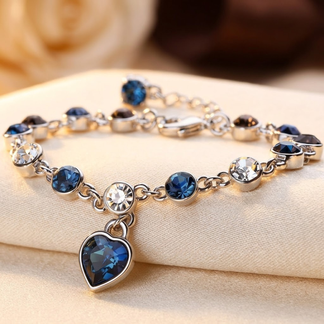 Pulsera Cadena Corazón de Zafiro en Plata