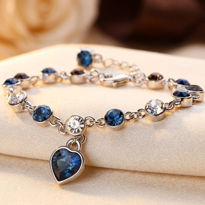 Pulsera Cadena Corazón de Zafiro en Plata