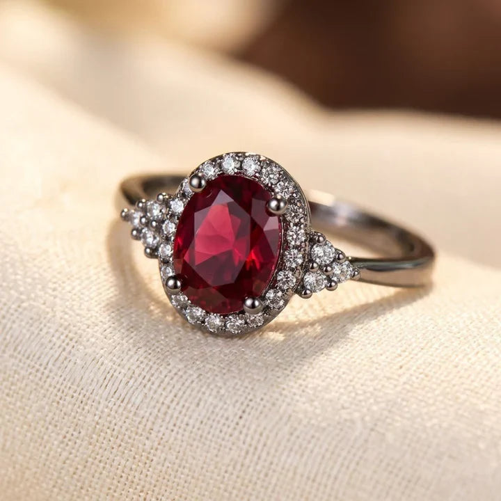 Anillo Halo de Rubí en Plata
