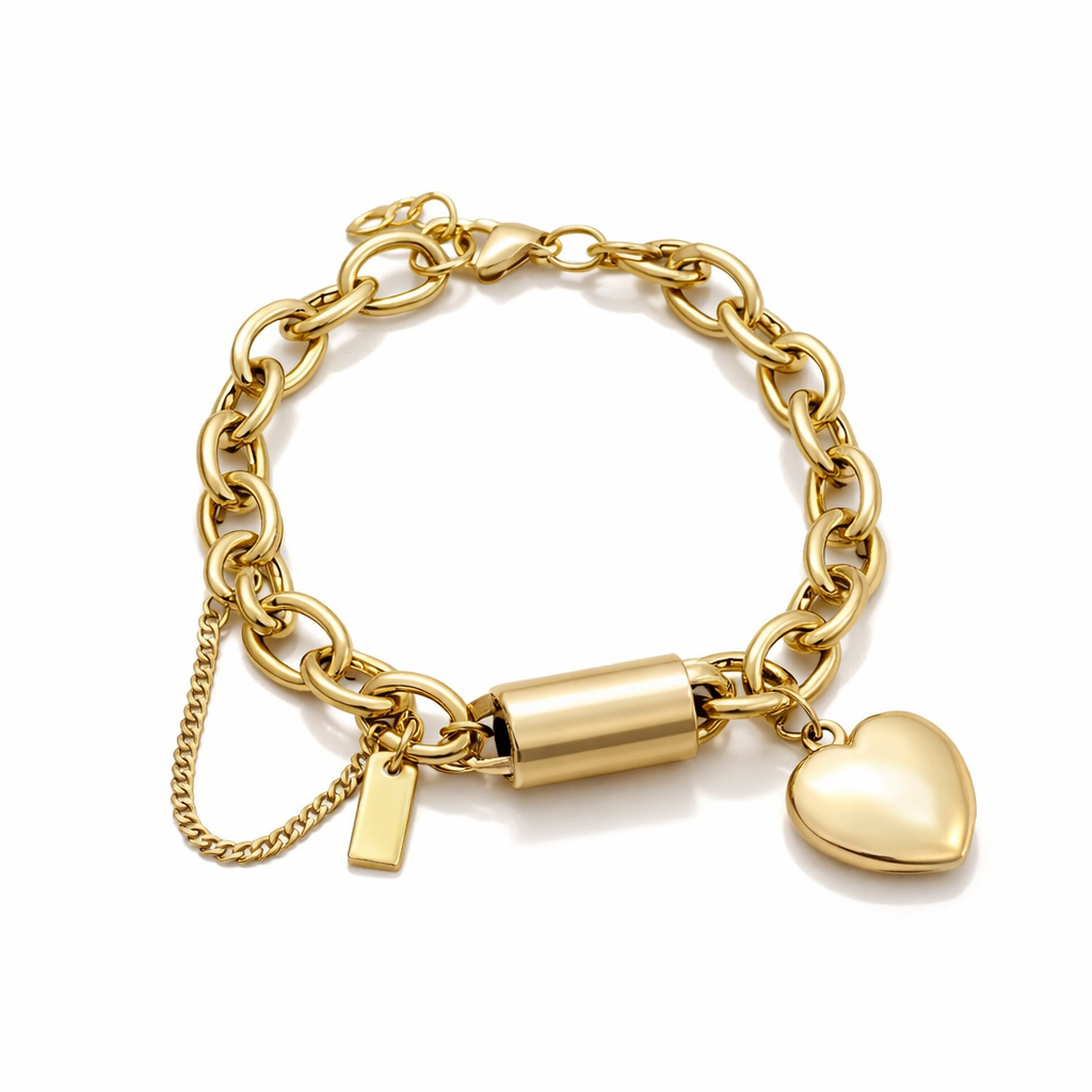 Pulsera Gruesa de Corazón  Oro