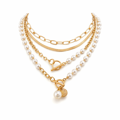 Set de Collares Vintage de Perlas y Cadena Serpiente