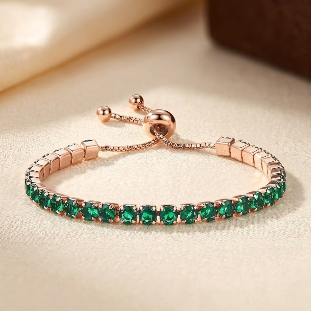 Pulsera Tenis Ajustable de Esmeralda en Oro
