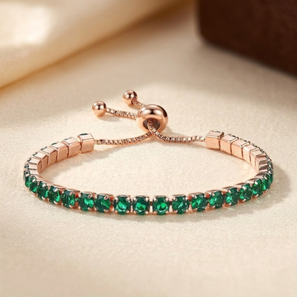 Pulsera Tenis Ajustable de Esmeralda en Oro