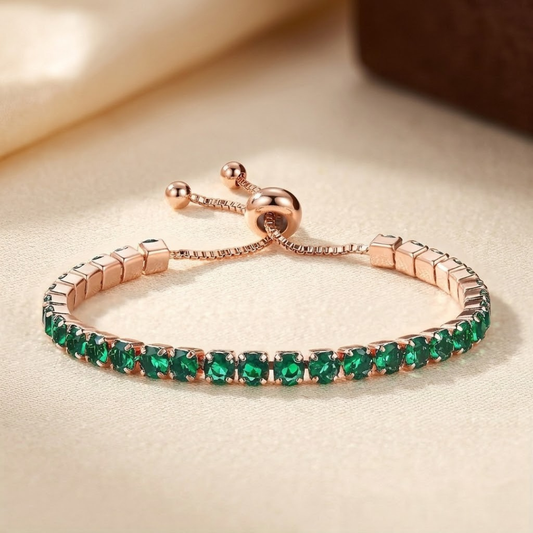 Pulsera Tenis Ajustable de Esmeralda en Oro