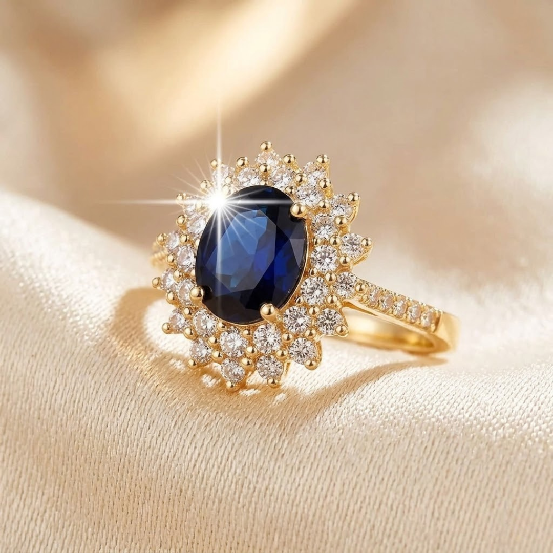 Anillo Halo de Zafiro en Oro