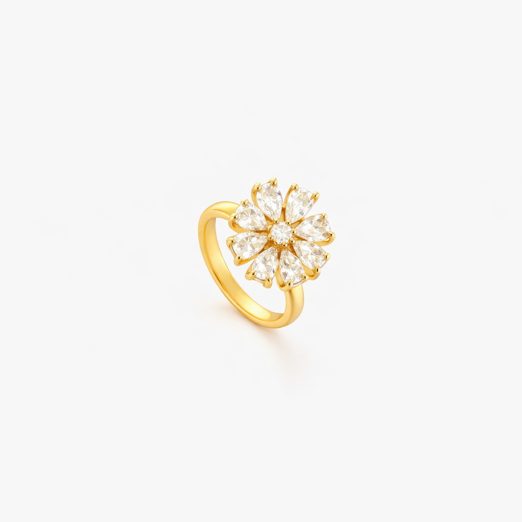 Anillo Giratorio Floral con Acento | Oro