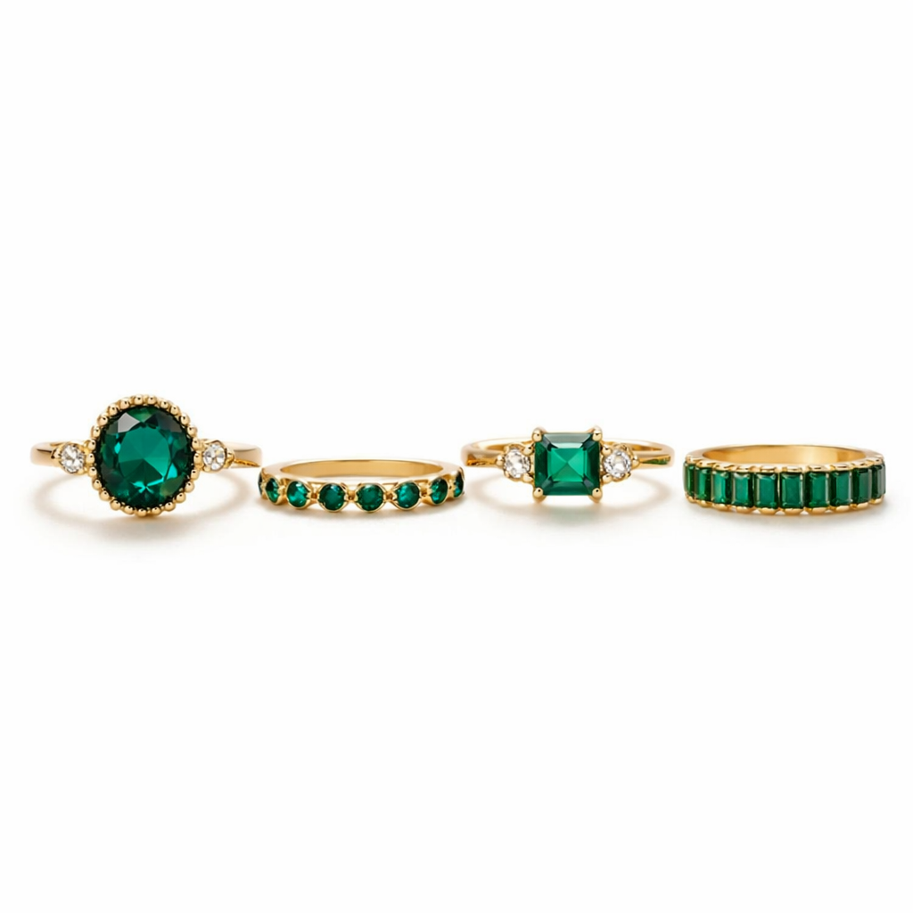 Set de Anillos Zarina de Oro con Esmeralda