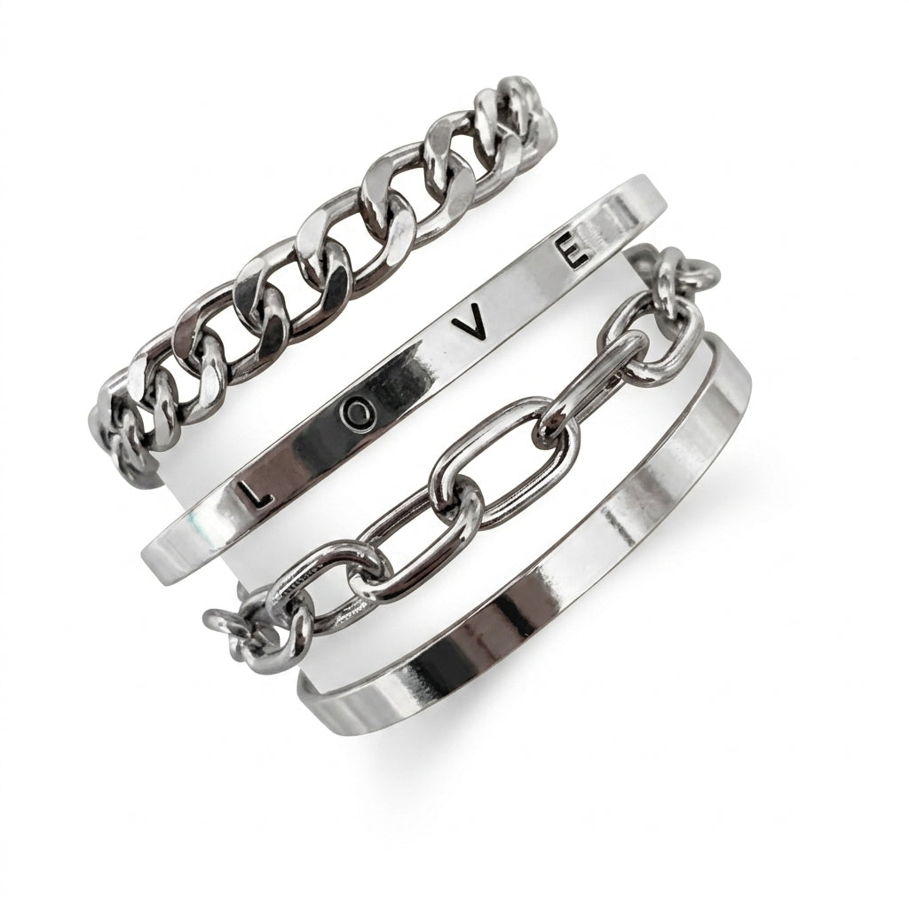 Elan Mercer Set de Pulseras | Oro Blanco
