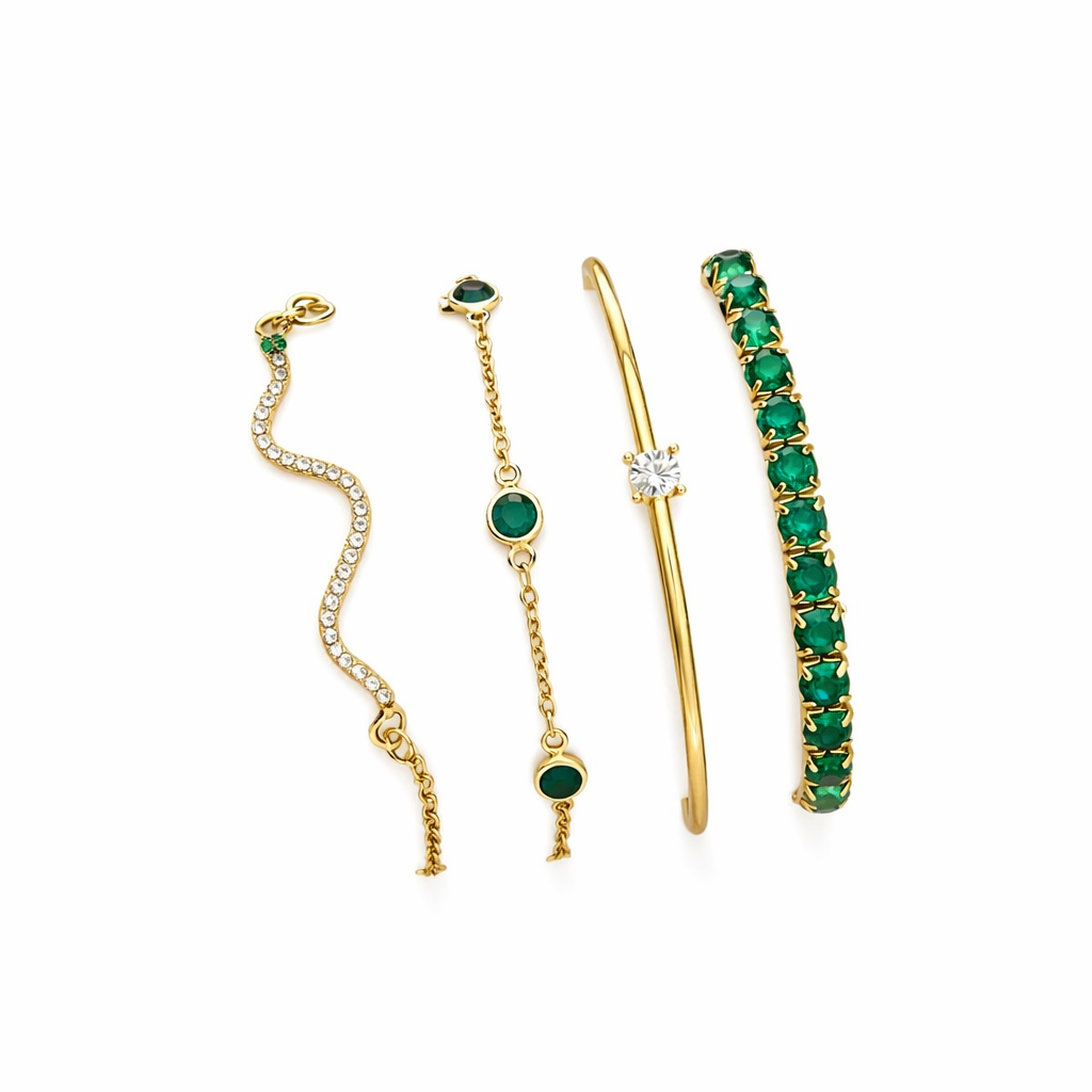 Set de Pulseras Esmeralda  Oro