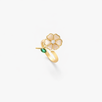 Anillo Giratorio Flor y Hoja Esmeralda | Oro
