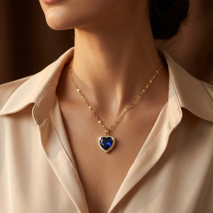 Collar Corazón de Zafiro en Oro