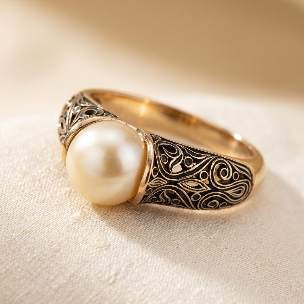 Anillo Filigrana de Perla en Oro